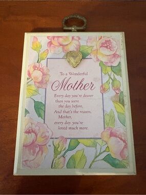 Vintage Mother Floral Plaque C.M. Paula Heart Accent Wall Decor